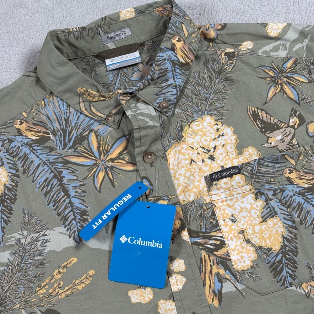 Columbia Men Rapid Rivers Printed Short Sleeve Shirt Green Floral Gorpcore Small